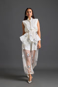 Load image into Gallery viewer, White Blazer Shorts and Floral Organza Pants Set
