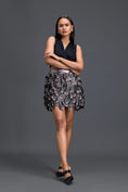 Load image into Gallery viewer, Black Twist Crop Top and Metallic Floral Mini Skirt

