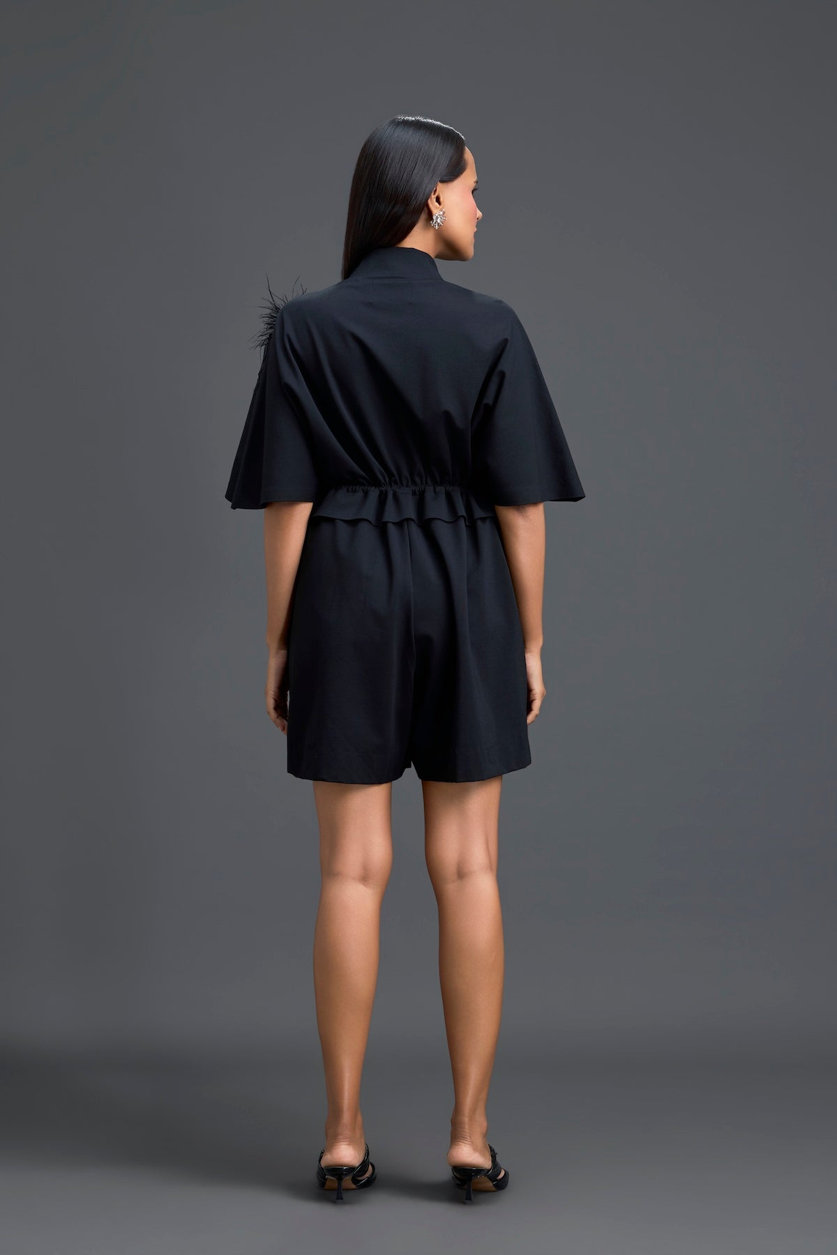 Black Feather Crystal Shoulder Playsuit