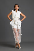 Load image into Gallery viewer, White Blazer Shorts and Floral Organza Pants Set
