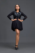 Load image into Gallery viewer, Black Leaf Mesh Top and Bubble Mini Skirt Set
