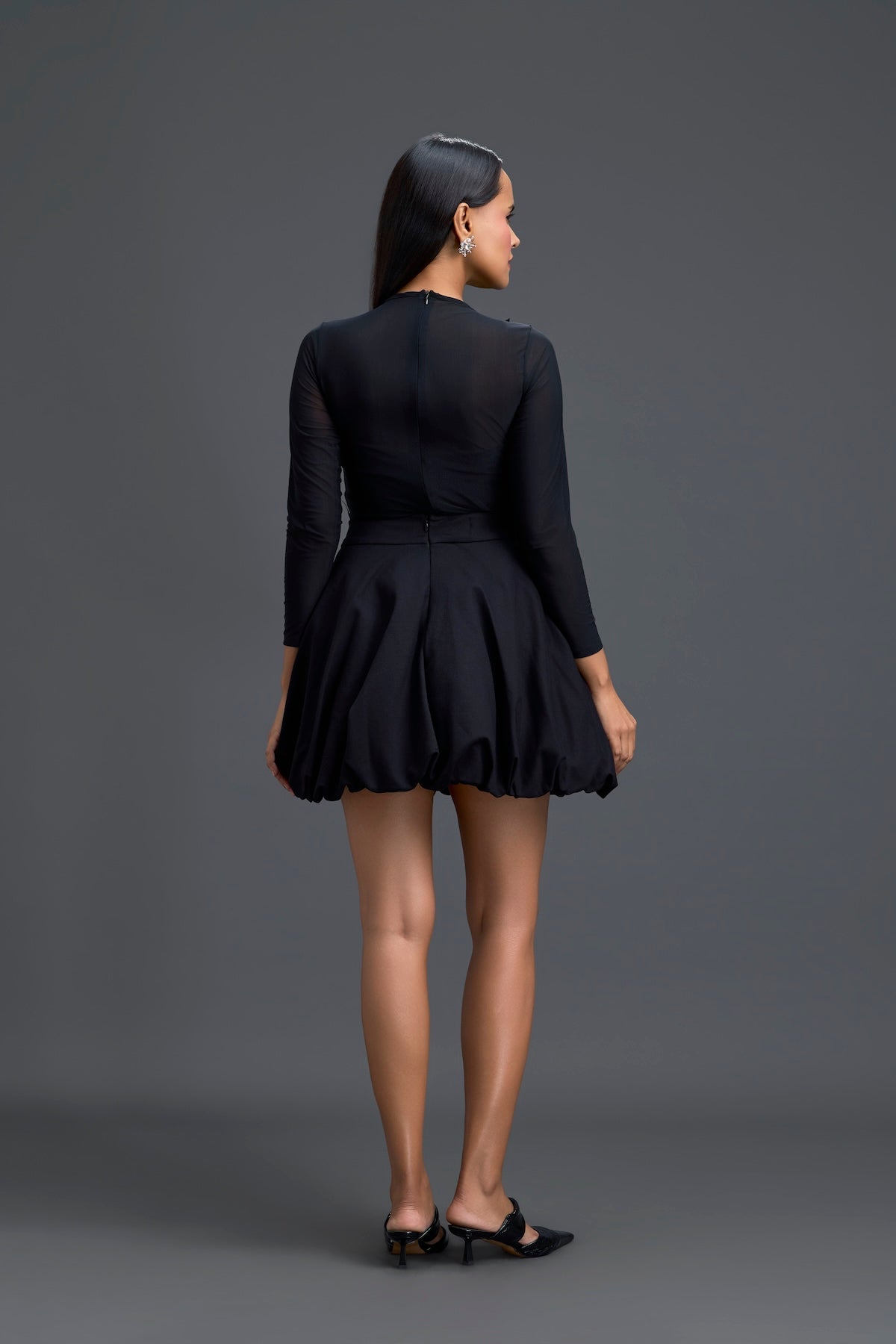 Black Leaf Detail Mesh Top