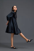 Load image into Gallery viewer, Black A-Line Dress with Feather Crystal Collar
