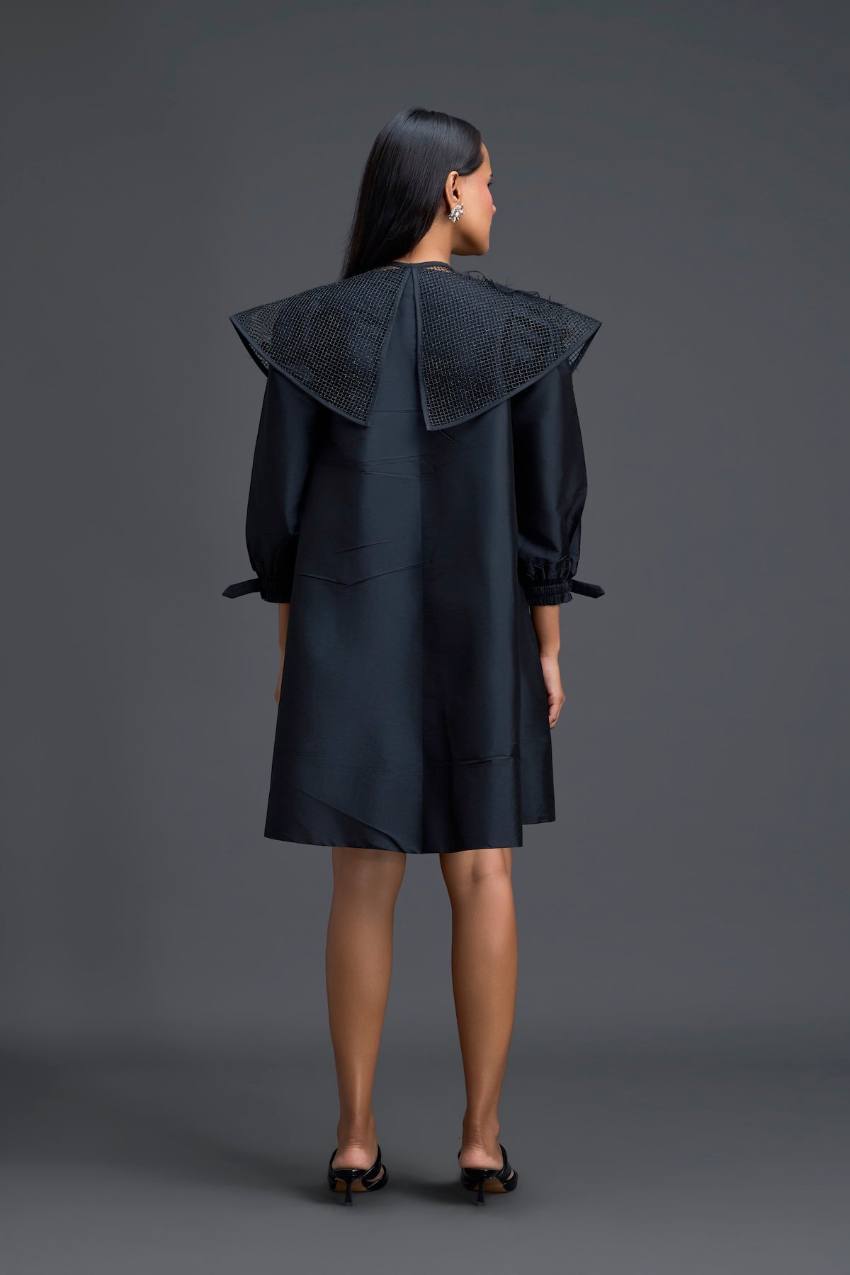 Black A-Line Dress with Feather Crystal Collar