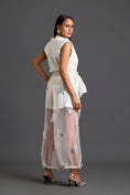 Load image into Gallery viewer, White Blazer Shorts and Floral Organza Pants Set
