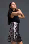 Load image into Gallery viewer, Black Top and Bronze Metallic Cutout Mini Skirt Set
