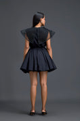 Load image into Gallery viewer, Black Dress with Oversized Feather Crystal Collar
