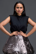 Load image into Gallery viewer, Black Top and Metallic Quilted Bubble Skirt Set
