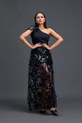 Load image into Gallery viewer, Black One-Shoulder Leaf Embroidered Sheer Skirt Set
