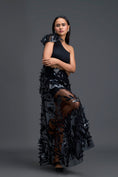 Load image into Gallery viewer, Black One-Shoulder Leaf Embroidered Sheer Skirt Set
