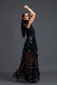 Load image into Gallery viewer, Black One-Shoulder Leaf Embroidered Sheer Skirt Set
