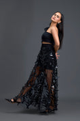 Load image into Gallery viewer, Black One-Shoulder Leaf Embroidered Sheer Skirt Set
