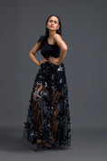 Load image into Gallery viewer, Black One-Shoulder Leaf Embroidered Sheer Skirt Set
