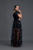 Load image into Gallery viewer, Black One-Shoulder Leaf Embroidered Sheer Skirt Set
