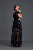 Load image into Gallery viewer, Black One-Shoulder Leaf Embroidered Sheer Skirt Set
