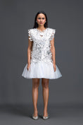 Load image into Gallery viewer, White Tulle Dress with Silver Floral Appliqué
