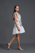 Load image into Gallery viewer, White Tulle Dress with Silver Floral Appliqué
