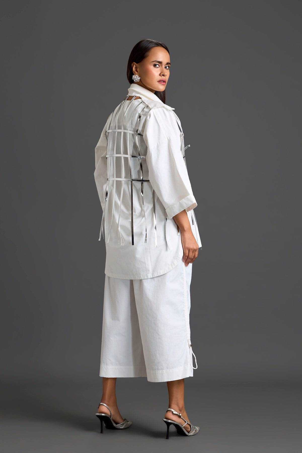 Silver Cage Panel Shirt and Wide-Leg Pants Set