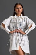 Load image into Gallery viewer, White Shirt Dress with Silver Metallic Cage Panel
