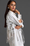 Load image into Gallery viewer, White Shirt Dress with Silver Metallic Cage Panel
