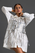 Load image into Gallery viewer, White Shirt Dress with Silver Metallic Cage Panel
