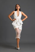Load image into Gallery viewer, White Halter Top and Silver Floral Sheer Skirt Set
