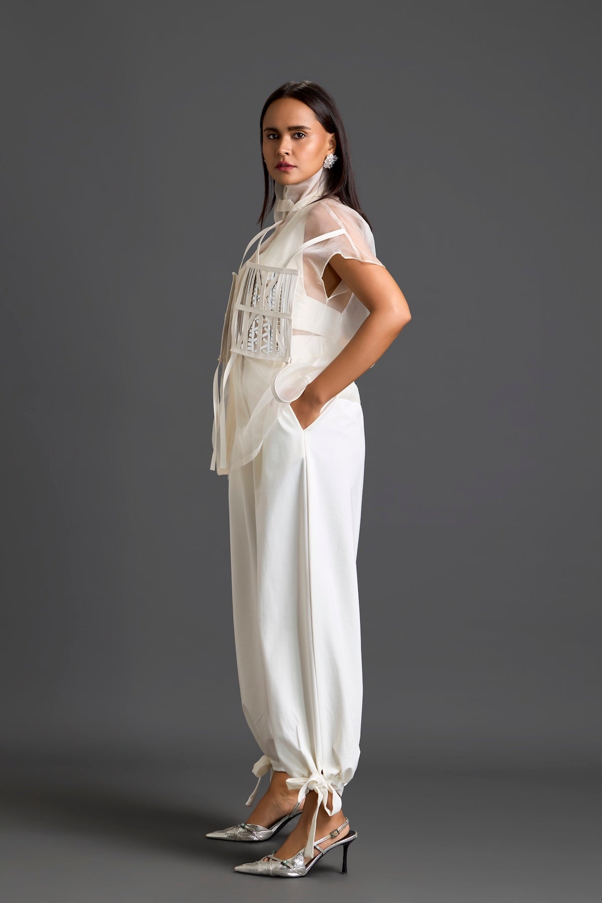 White Structured Sheer Top