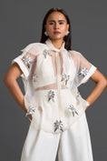 Load image into Gallery viewer, White Sheer Floral Top and Tapered Pants Set
