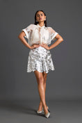 Load image into Gallery viewer, White Sheer Floral Top and Silver Cutout Shorts Set
