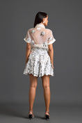 Load image into Gallery viewer, White Sheer Floral Top and Silver Cutout Shorts Set
