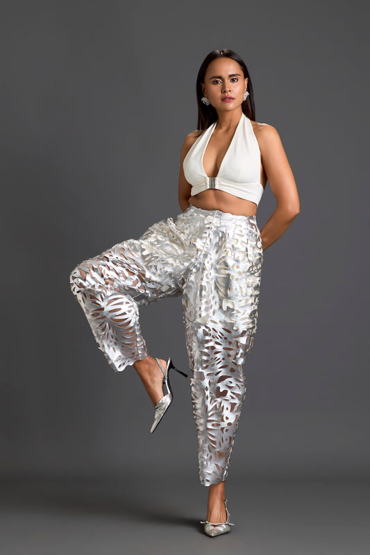 Silver Laser-Cut Trousers