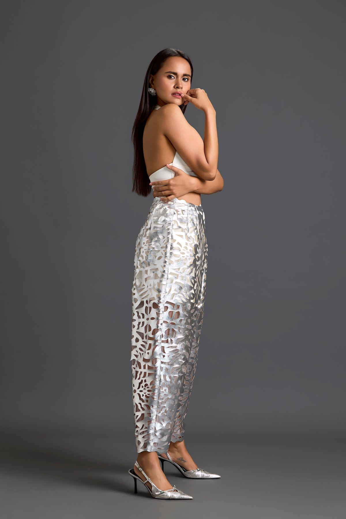 Silver Laser-Cut Trousers