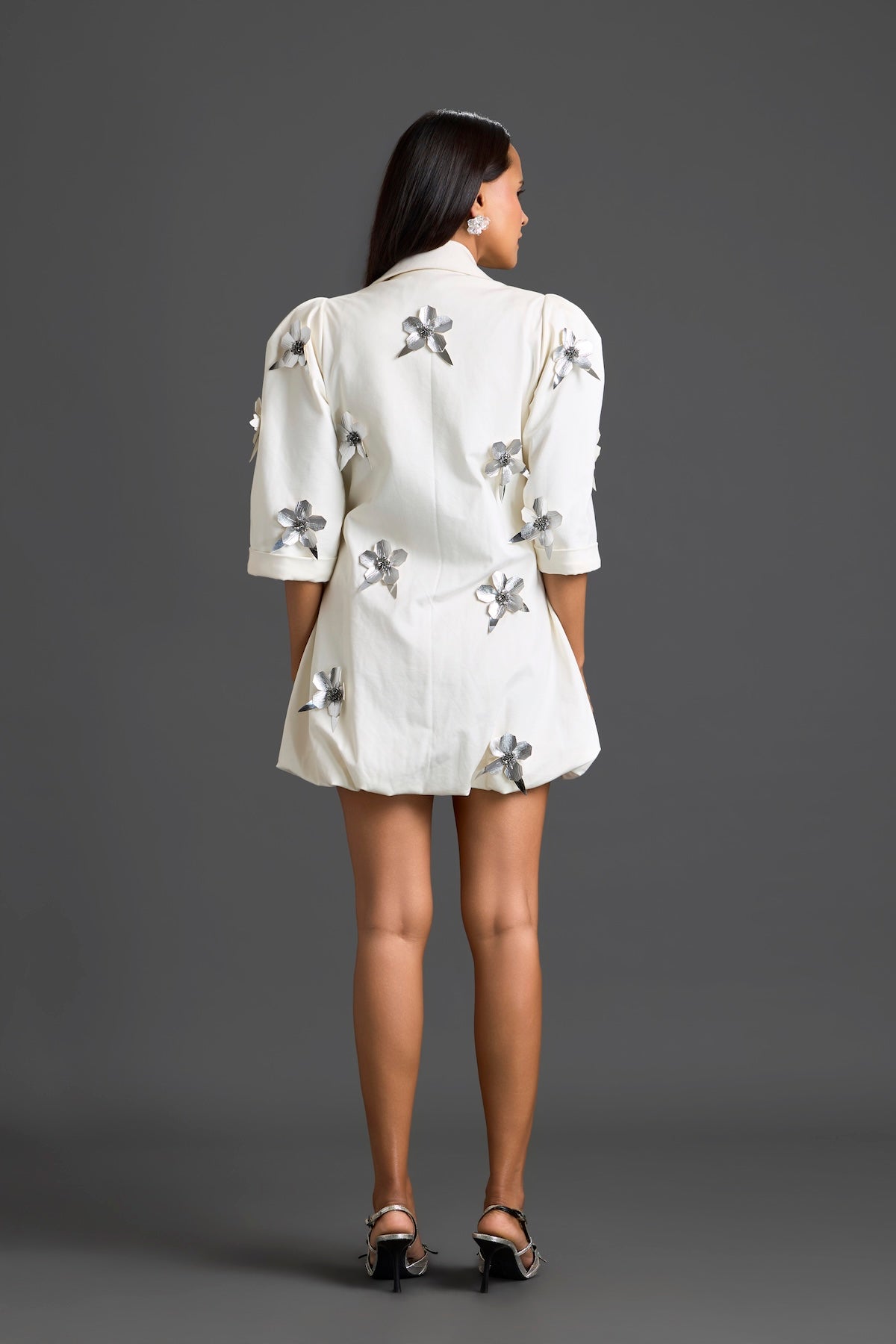 White 3D Floral Blazer Dress