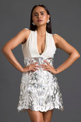 Load image into Gallery viewer, White Halter Top and Silver Laser-Cut Mini Skirt Set
