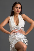 Load image into Gallery viewer, White Halter Top and Silver Laser-Cut Mini Skirt Set
