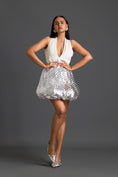 Load image into Gallery viewer, White V-Neck Top and Silver Quilted Bubble Skirt Set
