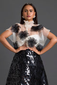 Load image into Gallery viewer, Sheer Floral Top and Black Laser-Cut Skirt Set

