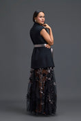 Load image into Gallery viewer, Black Sleeveless Vest and Metallic Leaf Tulle Skirt Set
