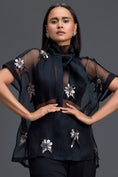 Load image into Gallery viewer, Black Sheer Floral Top and Black Pants Set
