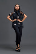 Load image into Gallery viewer, Black Sheer Floral Top and Black Pants Set
