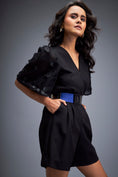 Load image into Gallery viewer, Playsuit with Voluminous Sleeves and Neon-Silver Belt
