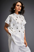 Load image into Gallery viewer, Shirt With Glossy Metallic Discs Embellishments With Wide-Leg Pants
