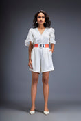 Load image into Gallery viewer, Playsuit with Voluminous Sleeves and Neon-Silver Belt
