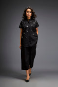 Load image into Gallery viewer, Shirt With Glossy Metallic Discs Embellishments With Wide-Leg Pants
