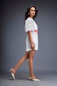 Load image into Gallery viewer, Playsuit with Voluminous Sleeves and Neon-Silver Belt
