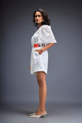 Load image into Gallery viewer, Playsuit with Voluminous Sleeves and Neon-Silver Belt
