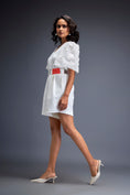 Load image into Gallery viewer, Playsuit with Voluminous Sleeves and Neon-Silver Belt
