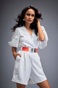 Load image into Gallery viewer, Playsuit with Voluminous Sleeves and Neon-Silver Belt
