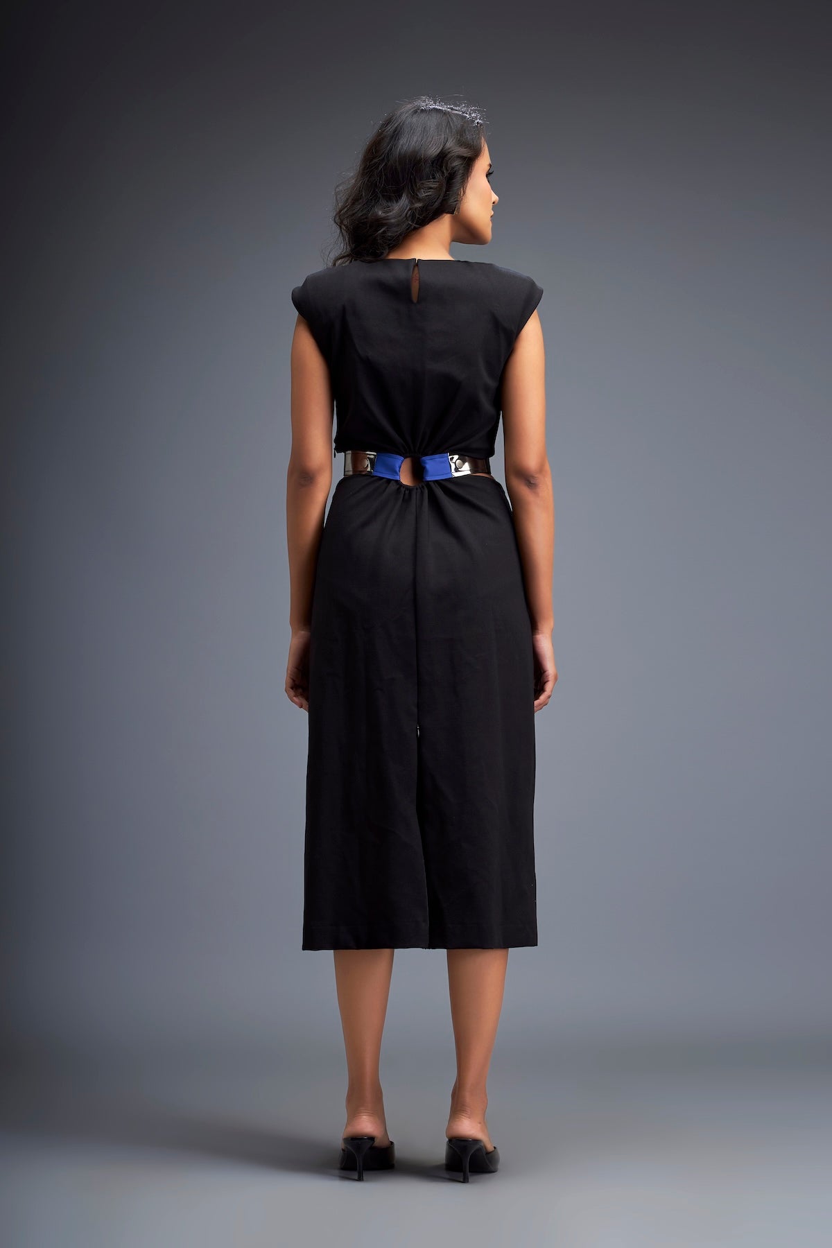 Gathered Waist Dress with Bold Contrast Belt