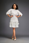 Load image into Gallery viewer, White Sleeve Blouse With A Textured Waistline And Tiered Skirt
